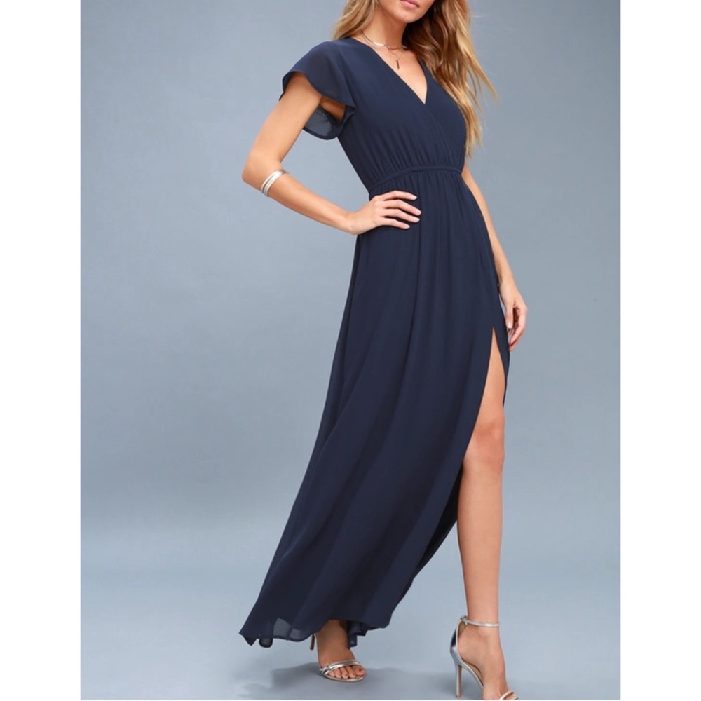 Lulus Navy Blue Faux Wrap Maxi Dress